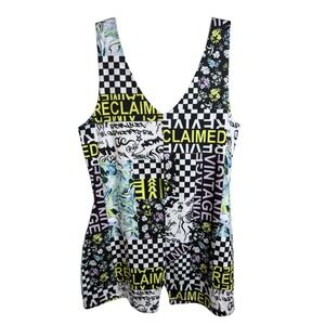Reclaimed‎ Vintage Romper Womens Medium Multicolor Patchwork Print Sleeveless
